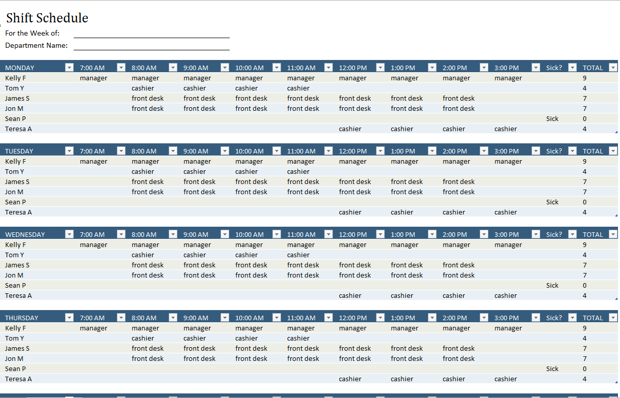 Small Business Shift Schedule